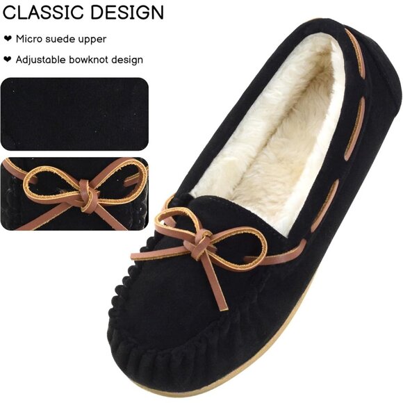 Women's Black Micro Suede Faux Fur Cozy Indoor Outdoor House Slippers Boot Shoes - Picture 3 of 5